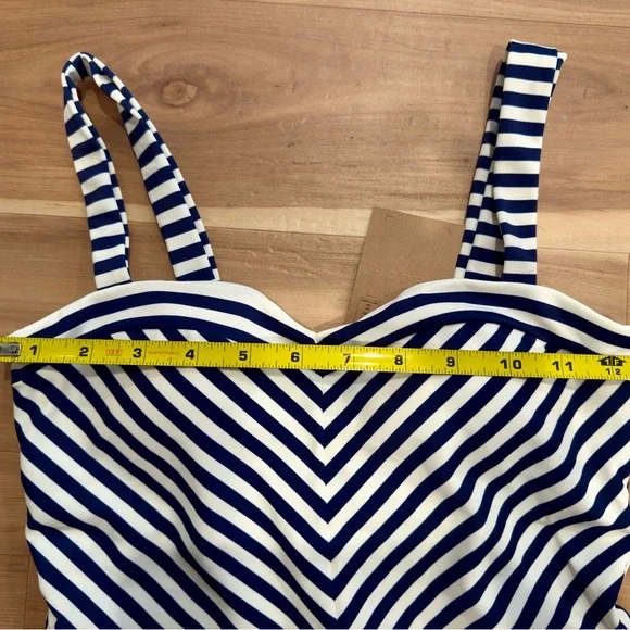 Boden Clean Sweetheart Swimsuit Navy Ivory Stripe Chevron 4R NWT - Picture 12 of 12